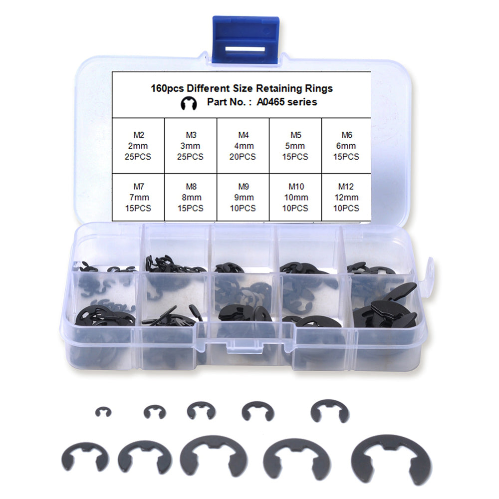 160Pcs 2mm-25mm Retaining Rings Car Truck Assorted E-Clip Snap Rings Kit 160Pcs 2mm-25mm Retaining Rings Car Truck Assorted E-Clip Snap Rings Kit